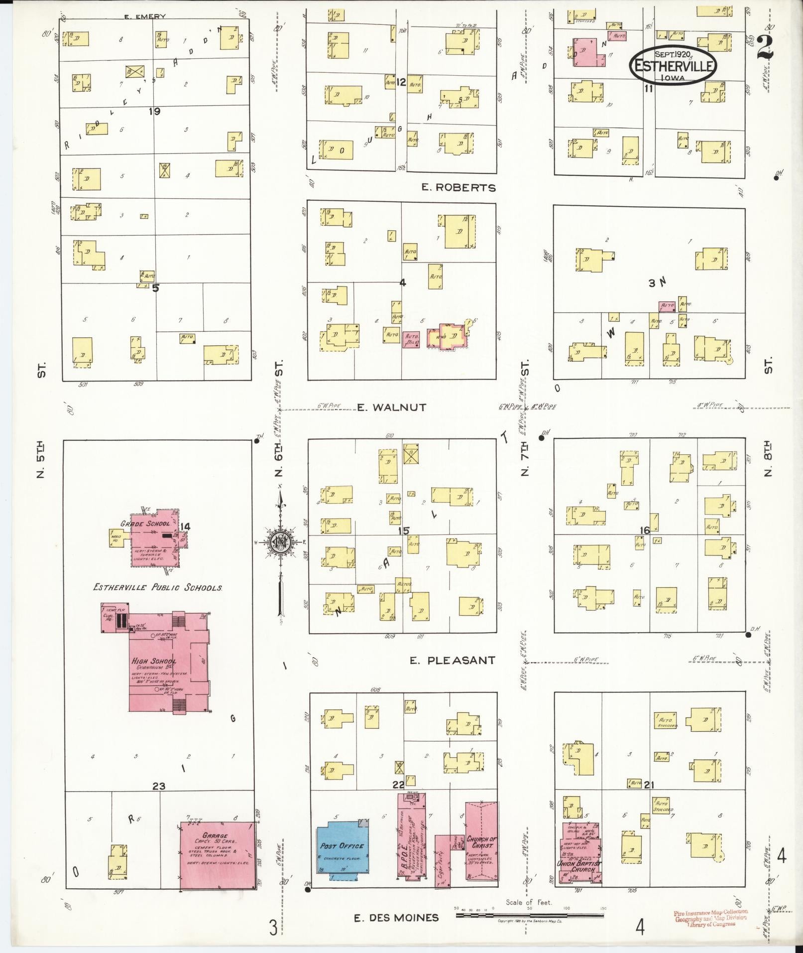 Sanborn Fire Insurance Map from Estherville, Emmet County, Iowa (1920), Sheet #0002 - Historic Sanborn Fire Insurance Map Print, vintage old map wall art