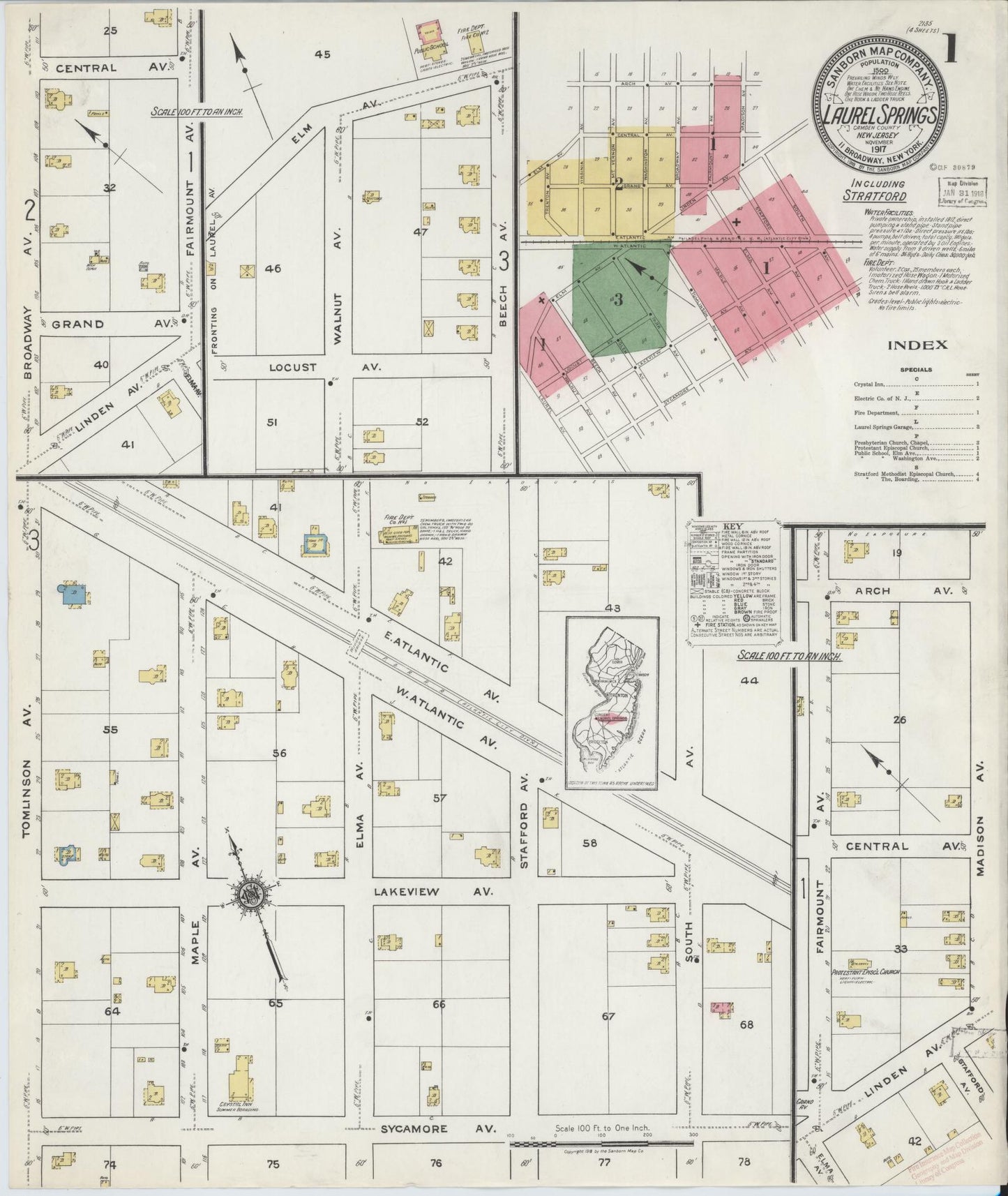 Sanborn Fire Insurance Map from Laurel Springs, Camden County, New Jersey. (1917) – Historic Sanborn Fire Insurance Map Print