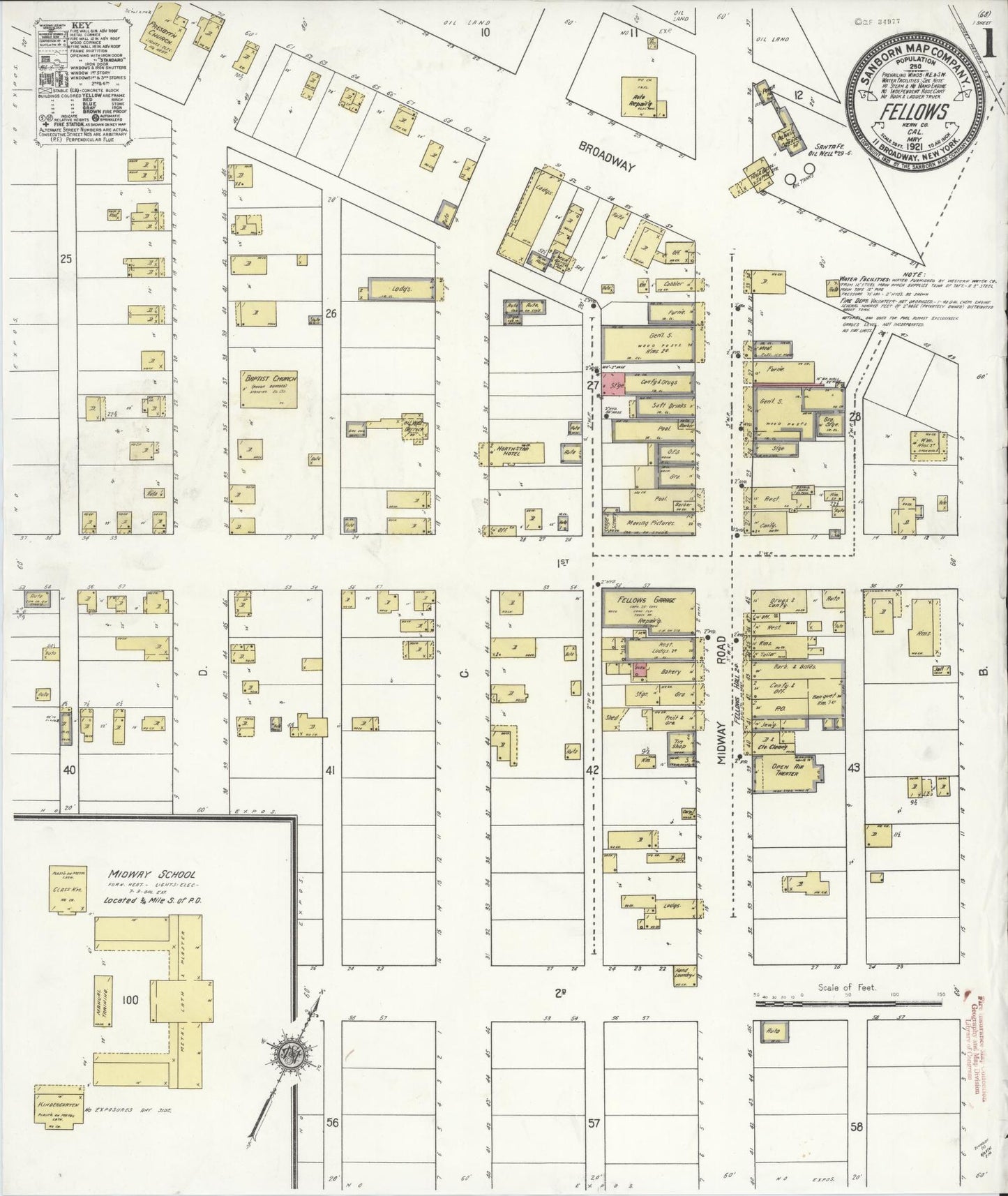 Sanborn Fire Insurance Map from Fellows, Kern County, California (1921), Sheet #0001 - Historic Sanborn Fire Insurance Map Print, vintage old map wall art, antique decor, genealogy gift, California California map