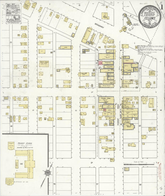 Sanborn Fire Insurance Map from Fellows, Kern County, California (1921), Sheet #0001 - Historic Sanborn Fire Insurance Map Print, vintage old map wall art, antique decor, genealogy gift, California California map