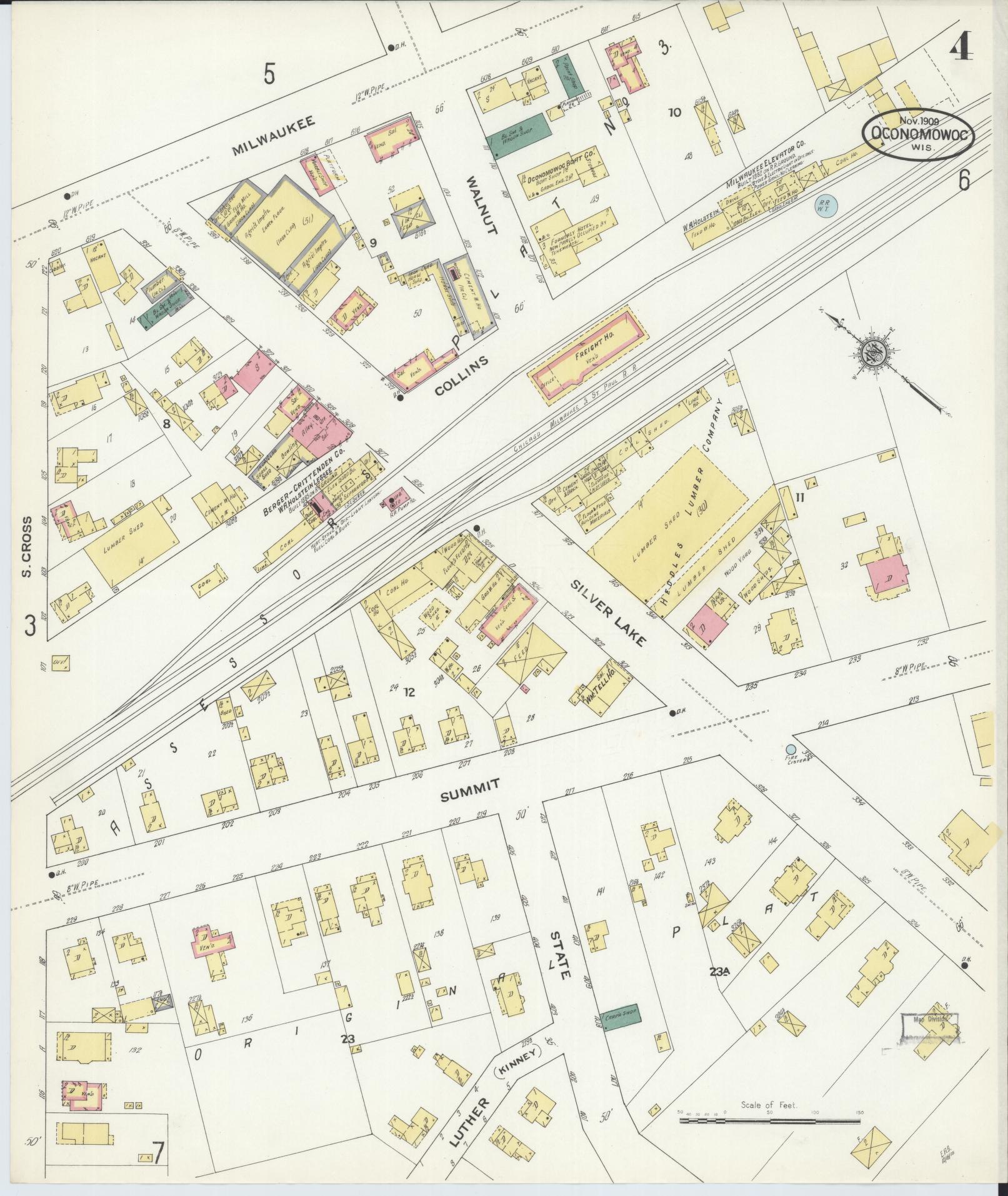 Sanborn Fire Insurance Map from Oconomowoc, Waukesha County, Wisconsin (1909), Sheet #0004 - Complete Map Set gallery image, historic Sanborn map, vintage wall art, Wisconsin Wisconsin