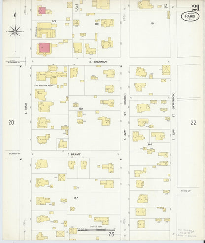 Sanborn Fire Insurance Map from Paris, Lamar County, Texas (1908), Sheet #0021 - Complete Map Set gallery image, historic Sanborn map, vintage wall art, Texas Texas