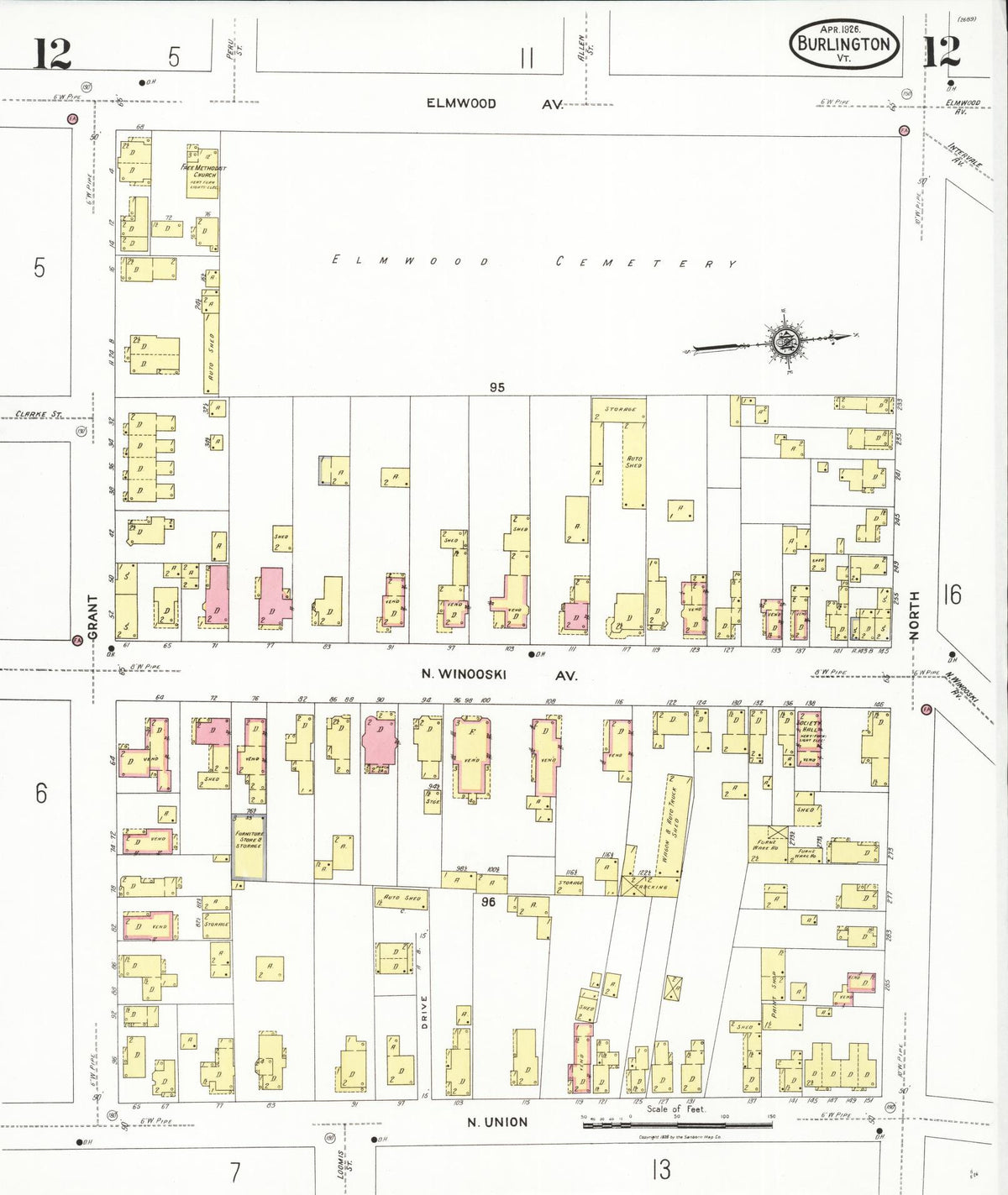 Sanborn Fire Insurance Map from Burlington, Chittenden County, Vermont (1926), Sheet #0012 - Complete Map Set gallery image, historic Sanborn map, vintage wall art, Vermont Vermont