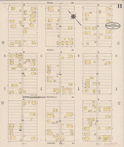 Sanborn Fire Insurance Map from Huntington Beach, Orange County, California (1922), Sheet #0011 - Historic Sanborn Fire Insurance Map Print, vintage old map wall art, antique decor, genealogy gift, California California map