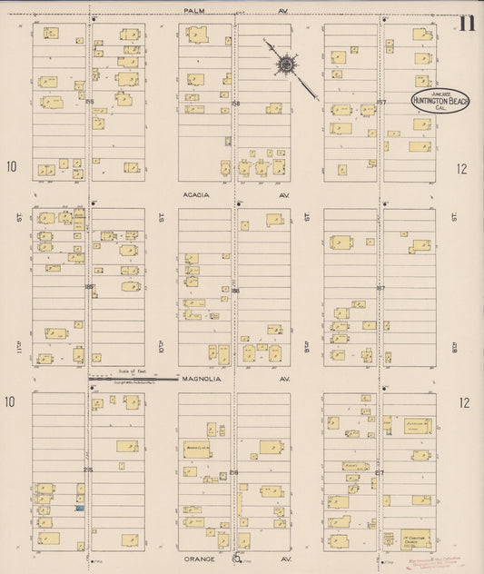 Sanborn Fire Insurance Map from Huntington Beach, Orange County, California (1922), Sheet #0011 - Historic Sanborn Fire Insurance Map Print, vintage old map wall art, antique decor, genealogy gift, California California map