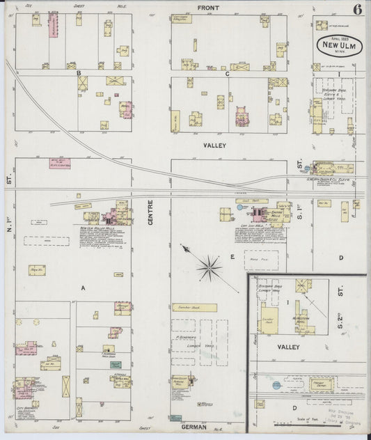Sanborn Fire Insurance Map from New Ulm, Brown County, Minnesota (1889), Sheet #0006 - Historic Sanborn Fire Insurance Map Print, vintage old map wall art, antique decor, genealogy gift, Minnesota Minnesota map