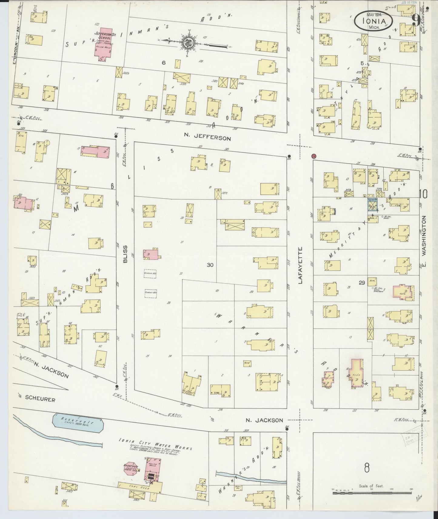 Sanborn Fire Insurance Map from Ionia, Ionia County, Michigan (1914), Sheet #0009 - Historic Sanborn Fire Insurance Map Print, vintage old map wall art, antique decor, genealogy gift, Michigan Michigan map