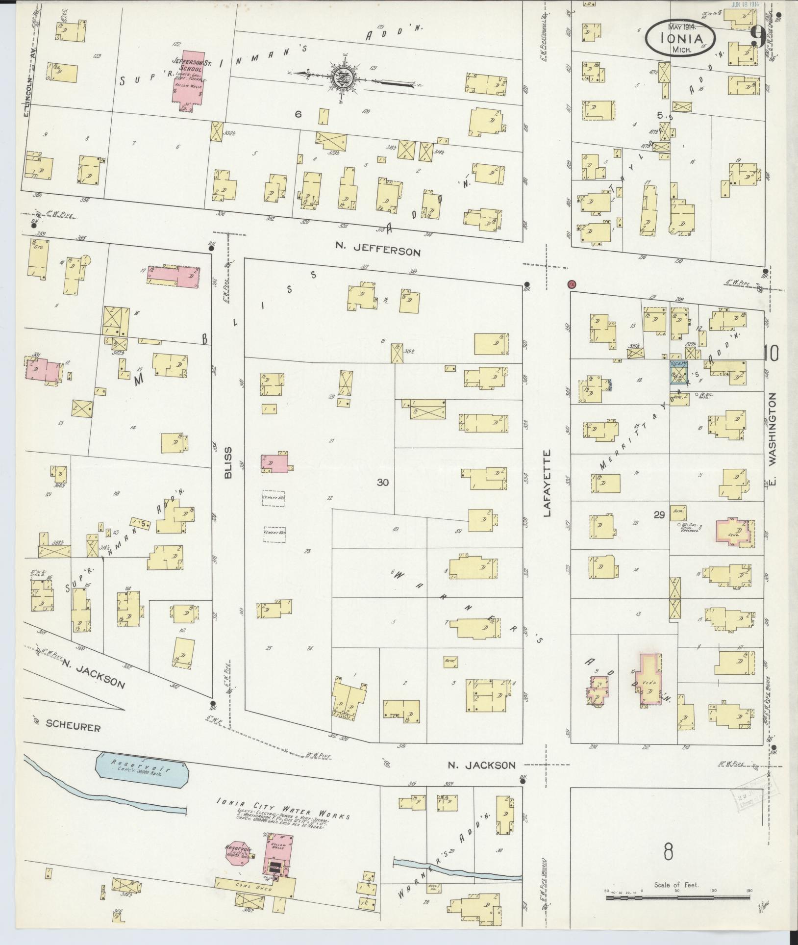 Sanborn Fire Insurance Map from Ionia, Ionia County, Michigan (1914), Sheet #0009 - Historic Sanborn Fire Insurance Map Print, vintage old map wall art, antique decor, genealogy gift, Michigan Michigan map