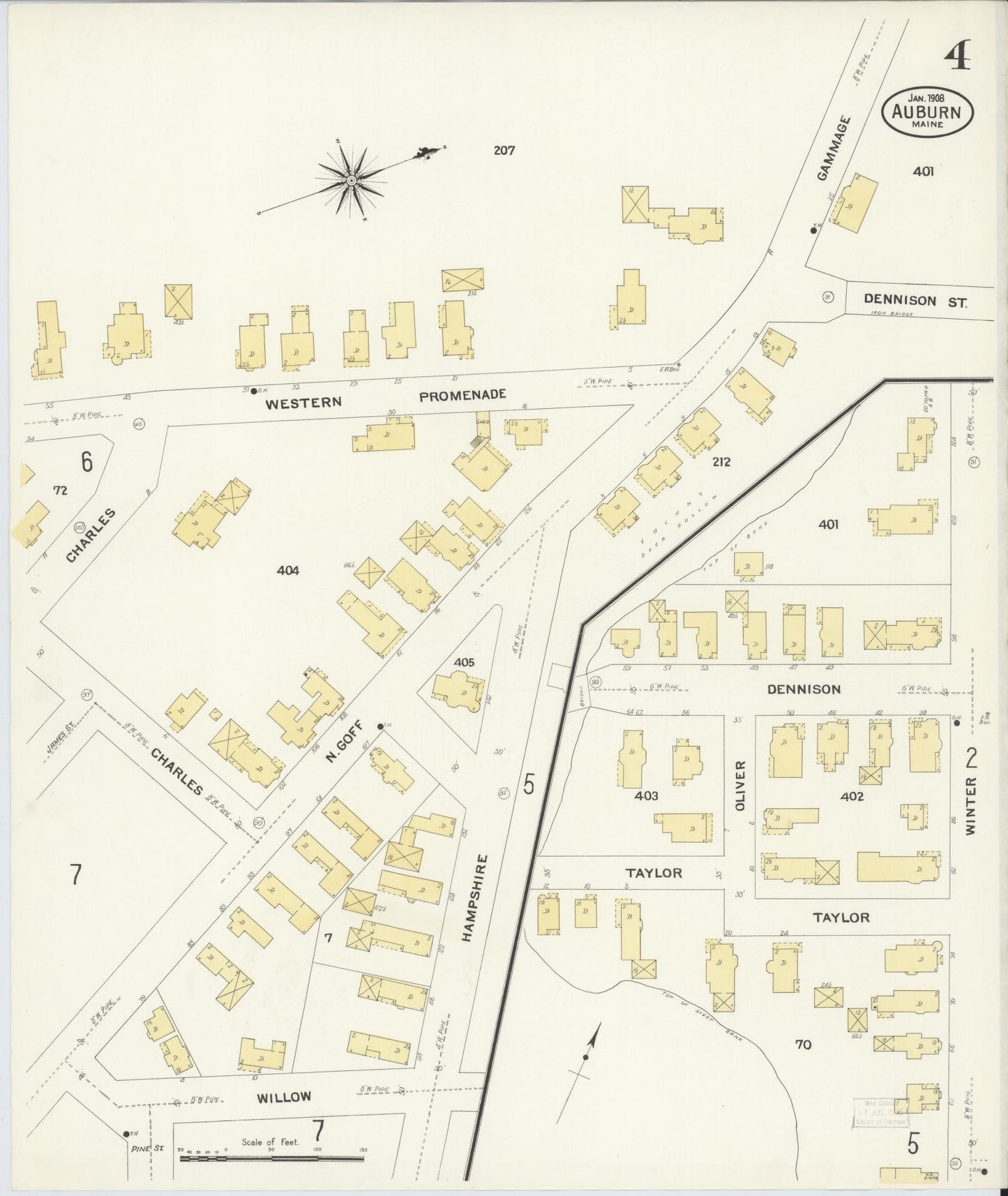 Sanborn Fire Insurance Map from Auburn, Androscoggin County, Maine (1908), Sheet #0004 - Complete Map Set gallery image, historic Sanborn map, vintage wall art, Maine Maine
