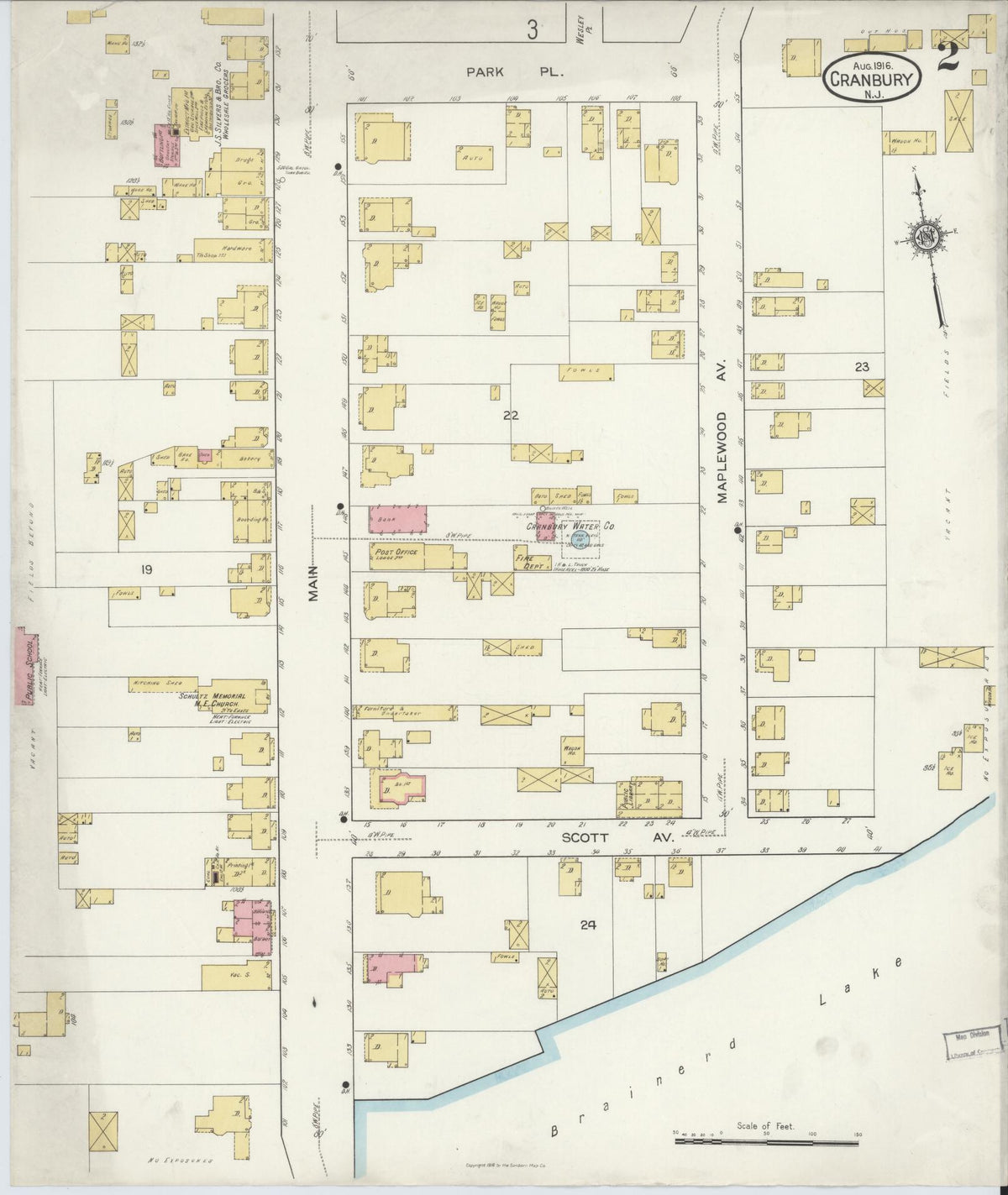 Sanborn Fire Insurance Map from Cranbury, Middlesex County, New Jersey (1916), Sheet #0002 - Complete Map Set gallery image, historic Sanborn map, vintage wall art, New Jersey New Jersey