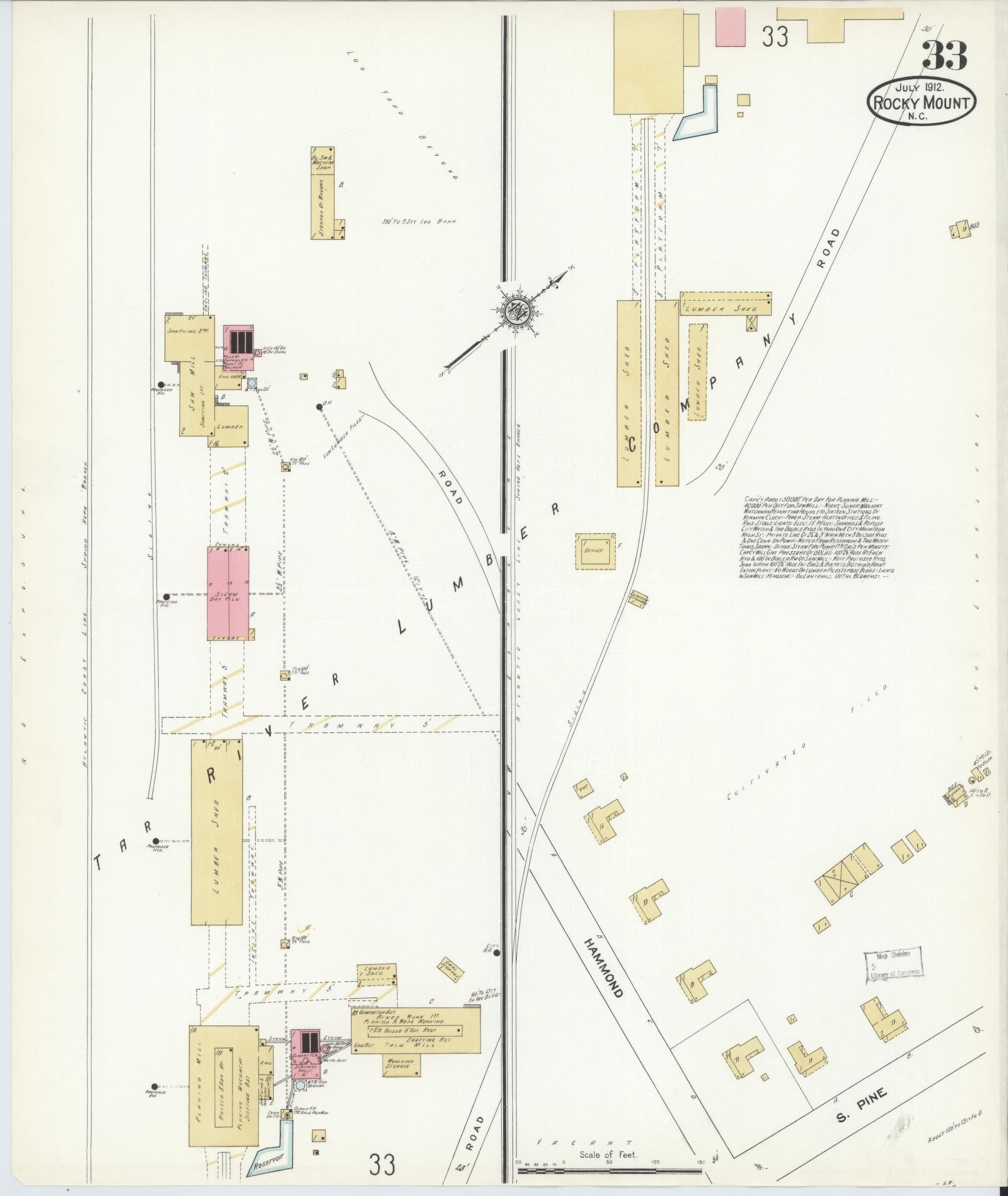 Sanborn Fire Insurance Map from Rocky Mount, Edgecombe And Nash Counties, North Carolina (1912), Sheet #0033 - Complete Map Set gallery image, historic Sanborn map, vintage wall art, North Carolina North Carolina