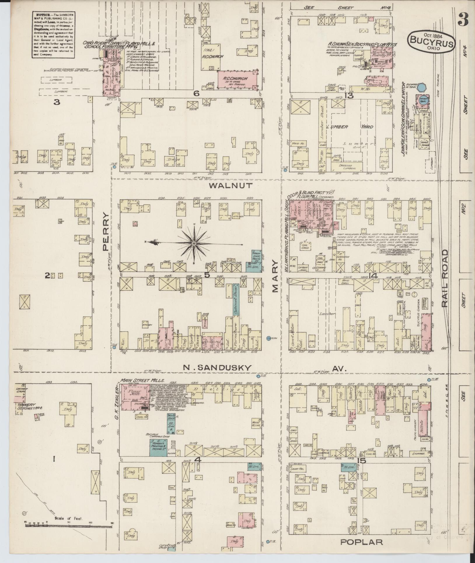 Sanborn Fire Insurance Map from Bucyrus, Crawford County, Ohio (1884), Sheet #0003 - Historic Sanborn Fire Insurance Map Print, vintage old map wall art, antique decor, genealogy gift, Ohio Ohio map