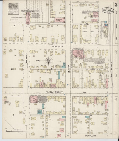 Sanborn Fire Insurance Map from Bucyrus, Crawford County, Ohio (1884), Sheet #0003 - Historic Sanborn Fire Insurance Map Print, vintage old map wall art, antique decor, genealogy gift, Ohio Ohio map
