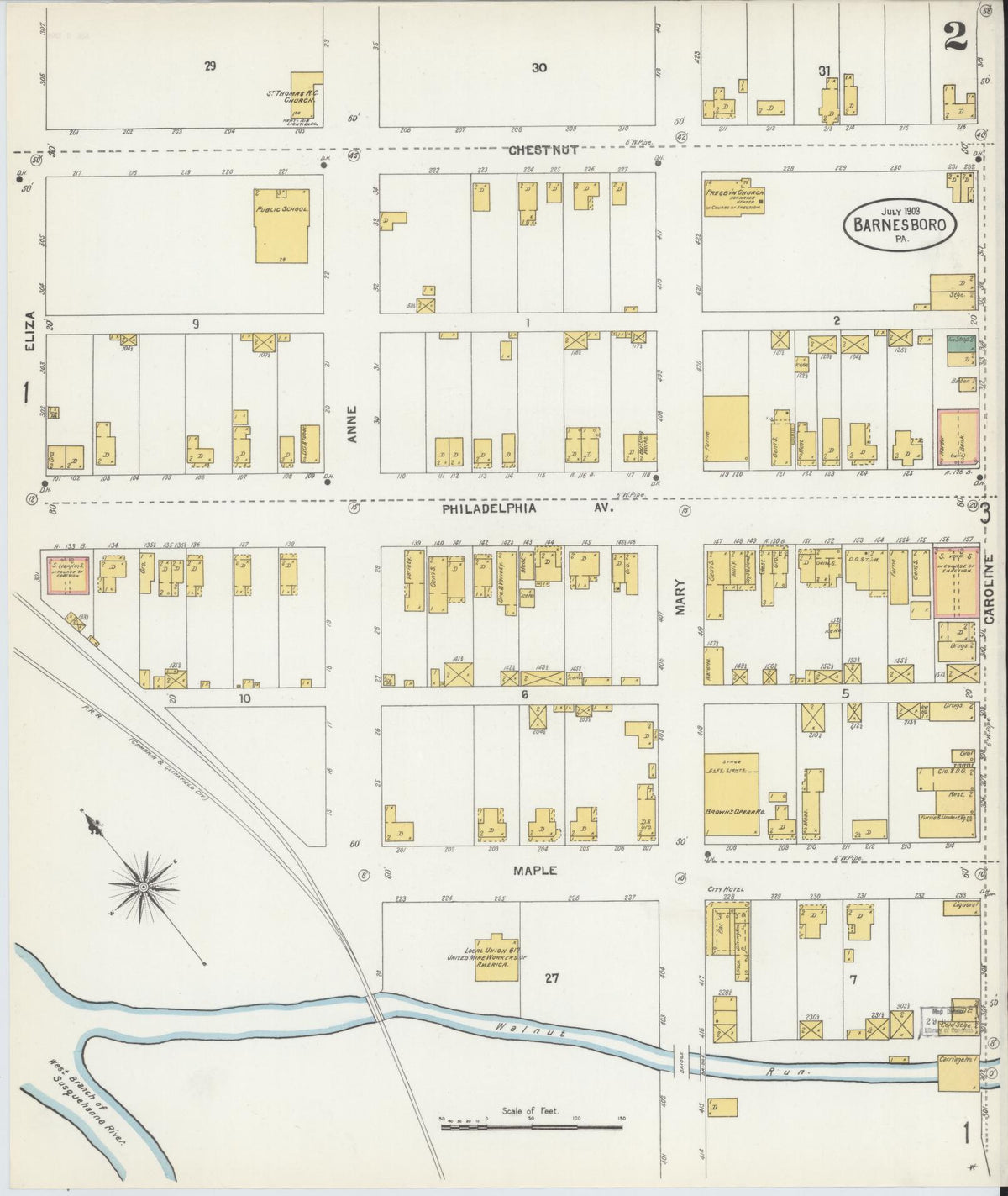 Sanborn Fire Insurance Map from Barnesboro, Cambria County, Pennsylvania (1903), Sheet #0002 - Complete Map Set gallery image, historic Sanborn map, vintage wall art, Pennsylvania Pennsylvania