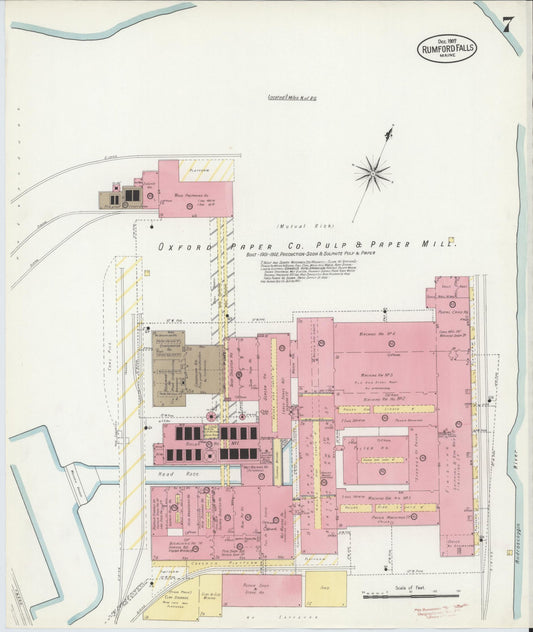 Sanborn Fire Insurance Map from Rumford Falls, Oxford County, Maine (1907), Sheet #0007 - Historic Sanborn Fire Insurance Map Print, vintage old map wall art, antique decor, genealogy gift, Maine Maine map