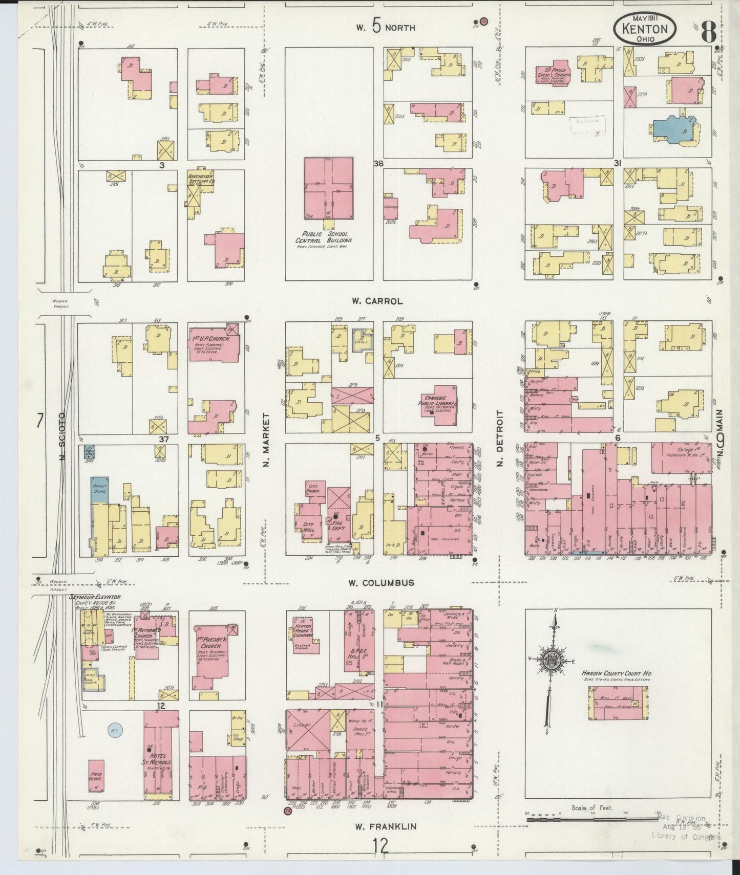 Sanborn Fire Insurance Map from Kenton, Hardin County, Ohio (1911), Sheet #0008 - Complete Map Set gallery image, historic Sanborn map, vintage wall art, Ohio Ohio