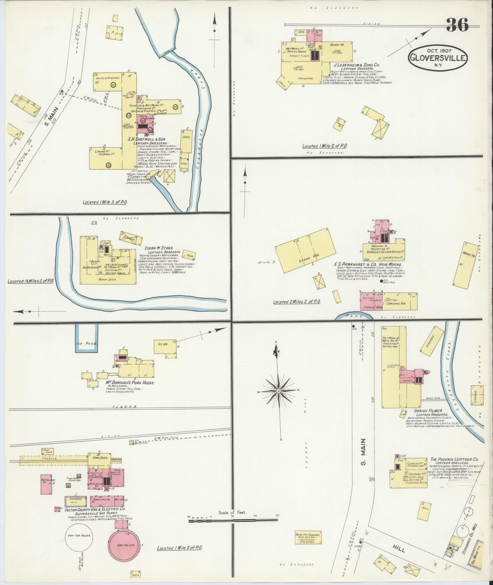 Sanborn Fire Insurance Map from Gloversville, Fulton County, New York (1907), Sheet #0036 - Complete Map Set gallery image, historic Sanborn map, vintage wall art, New York New York