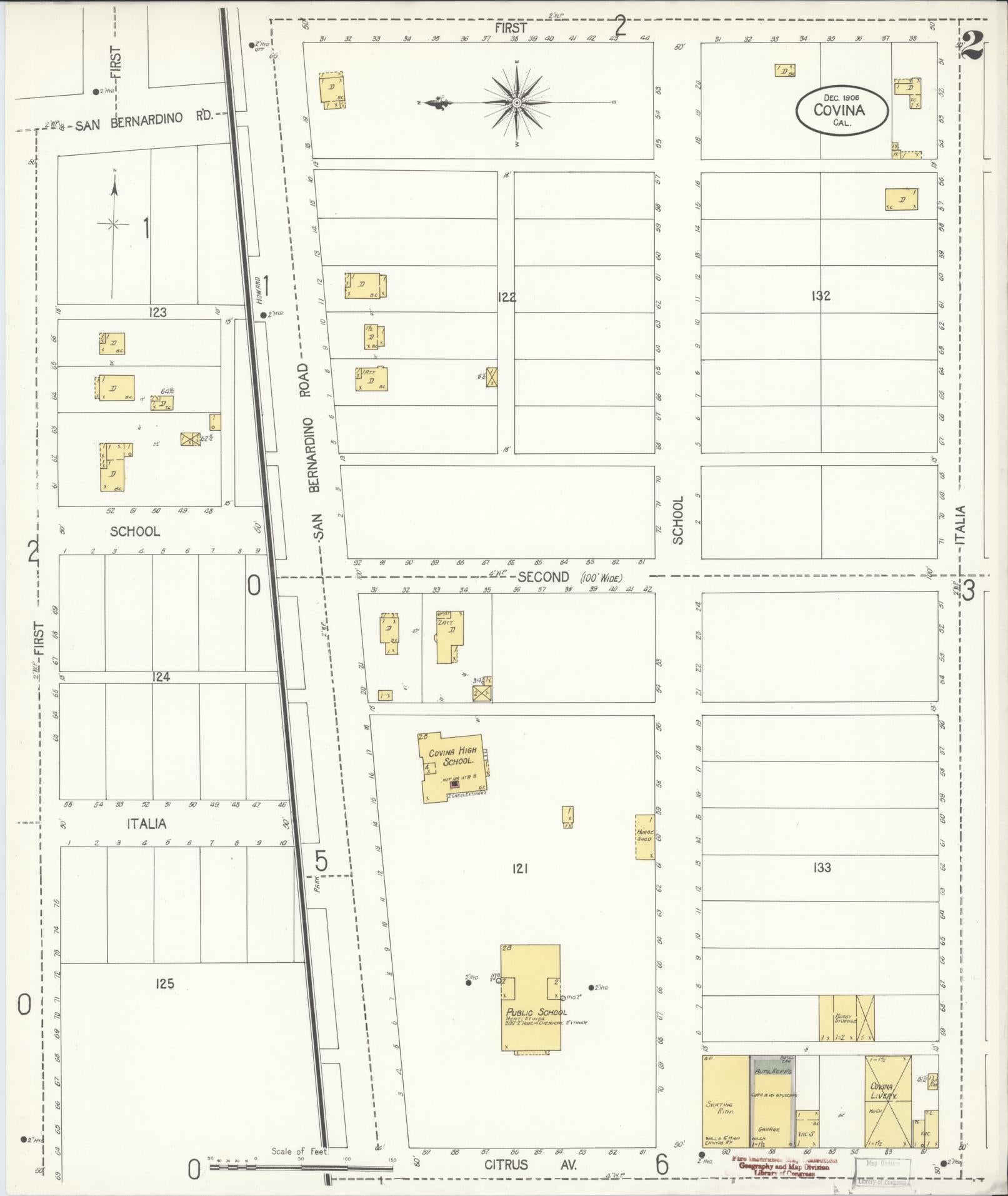 Sanborn Fire Insurance Map from Covina, Los Angeles County, California (1906), Sheet #0002 - Historic Sanborn Fire Insurance Map Print, vintage old map wall art, antique decor, genealogy gift, California California map