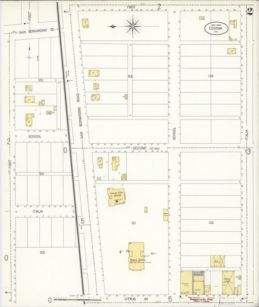 Sanborn Fire Insurance Map from Covina, Los Angeles County, California (1906), Sheet #0002 - Historic Sanborn Fire Insurance Map Print, vintage old map wall art, antique decor, genealogy gift, California California map