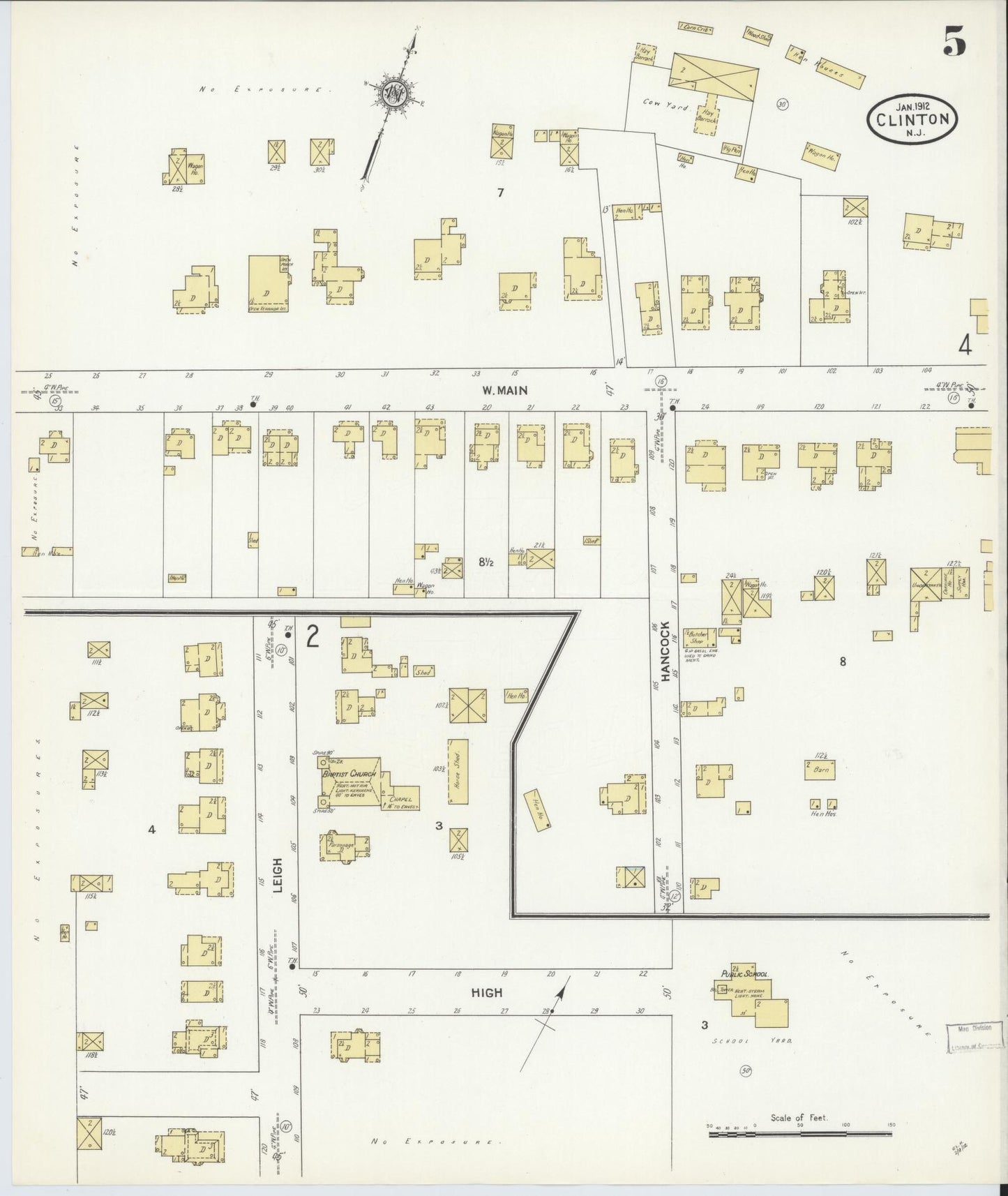 Sanborn Fire Insurance Map from Clinton, Hunterdon County, New Jersey (1912), Sheet #0005 - Historic Sanborn Fire Insurance Map Print, vintage old map wall art, antique decor, genealogy gift, New Jersey New Jersey map