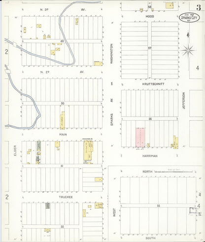 Sanborn Fire Insurance Map from Sparks, Washoe County, Nevada (1904), Sheet #0003 - Complete Map Set gallery image, historic Sanborn map, vintage wall art, Nevada Nevada