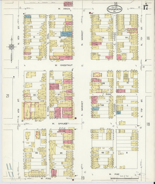 Sanborn Fire Insurance Map from Shamokin, Northumberland County, Pennsylvania (1913), Sheet #0017 - Historic Sanborn Fire Insurance Map Print, vintage old map wall art, antique decor, genealogy gift, Pennsylvania Pennsylvania map