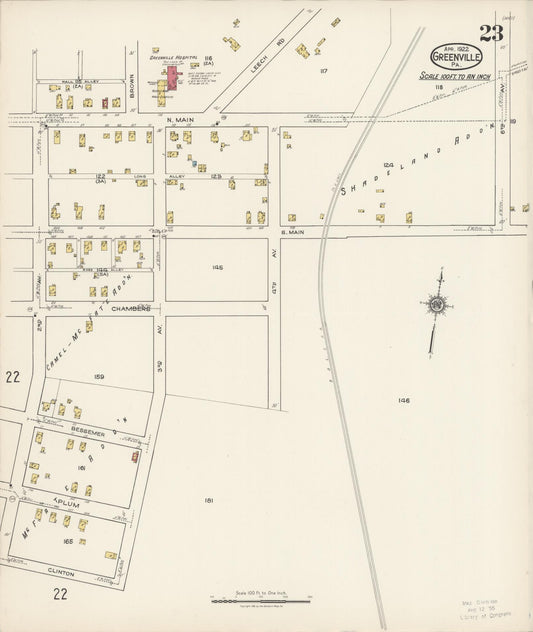 Sanborn Fire Insurance Map from Greenville, Mercer County, Pennsylvania (1922), Sheet #0023 - Historic Sanborn Fire Insurance Map Print, vintage old map wall art, antique decor, genealogy gift, Pennsylvania Pennsylvania map