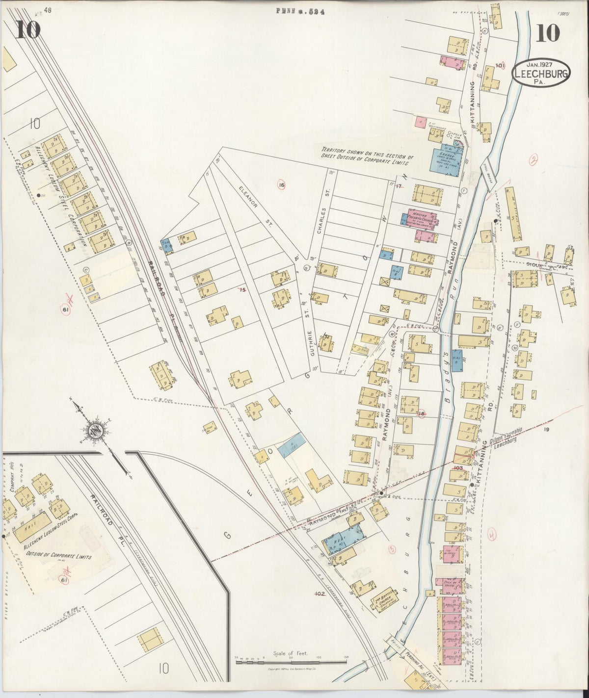 Sanborn Fire Insurance Map from Leechburg, Armstrong County, Pennsylvania (1943), Sheet #0010 - Historic Sanborn Fire Insurance Map Print, vintage old map wall art, antique decor, genealogy gift, Pennsylvania Pennsylvania map
