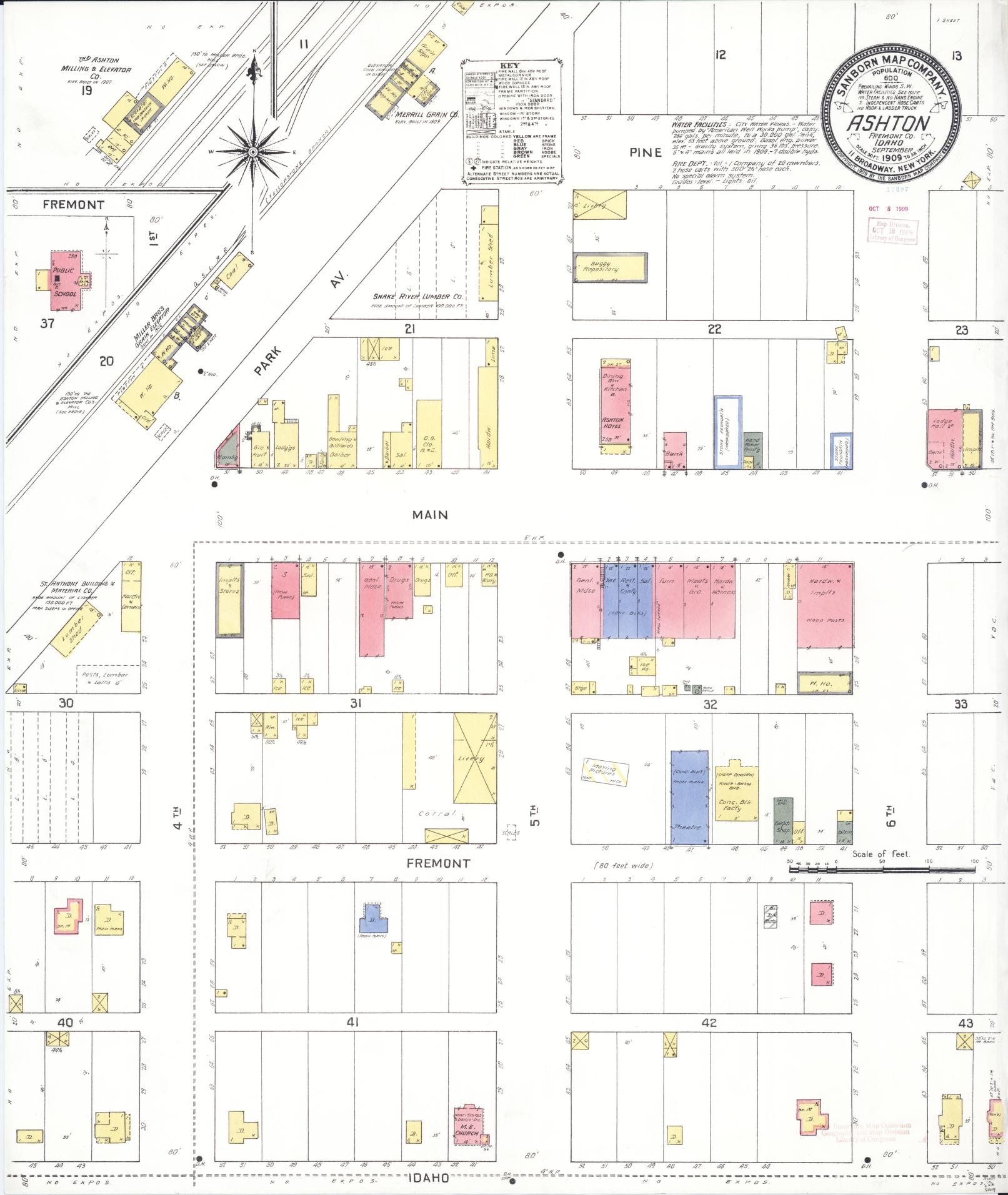 Sanborn Fire Insurance Map from Ashton, Fremont County, Idaho (1909), Sheet #0001 - Historic Sanborn Fire Insurance Map Print, vintage old map wall art, antique decor, genealogy gift, Idaho Idaho map