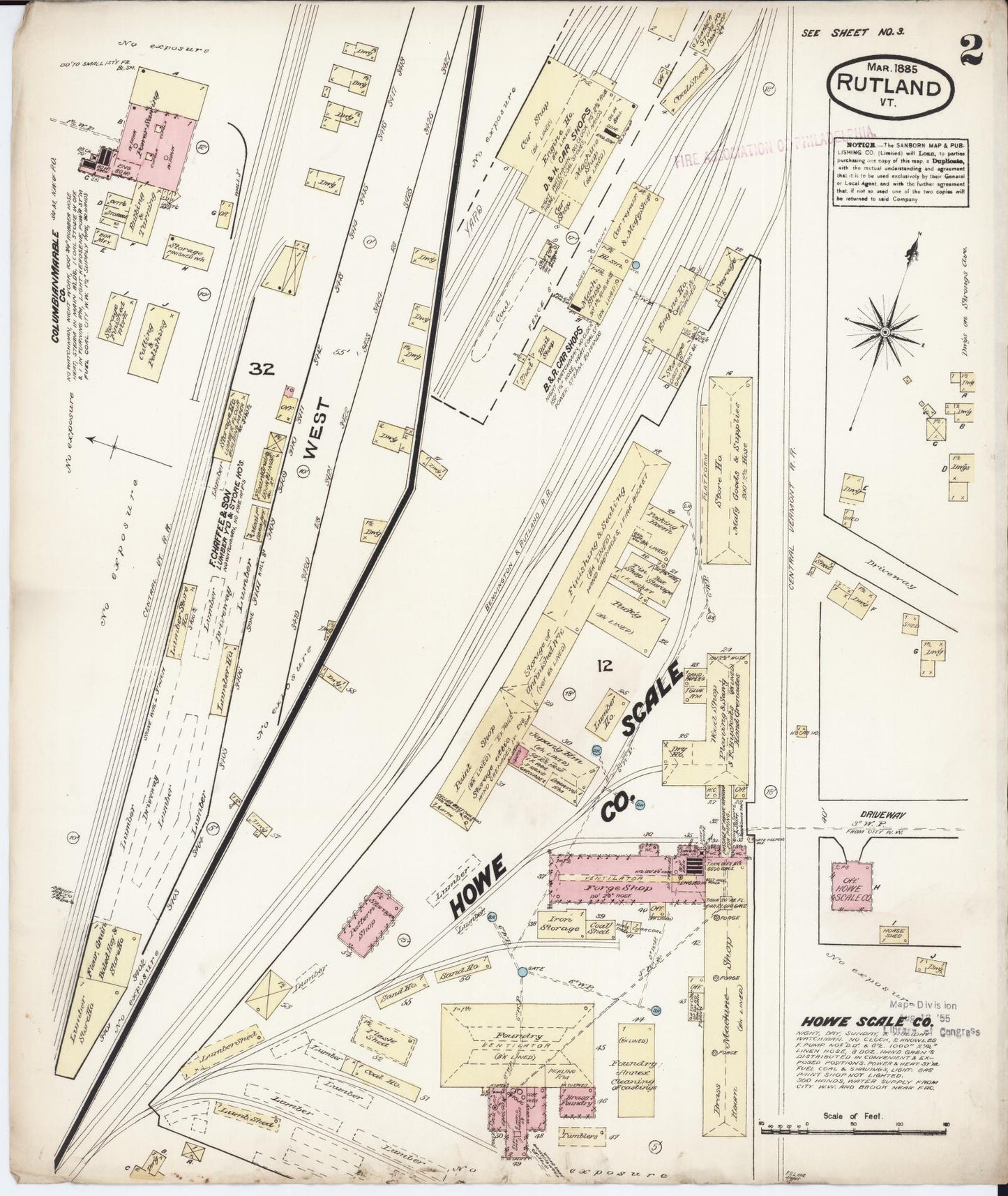 Sanborn Fire Insurance Map from Rutland, Rutland County, Vermont (1885), Sheet #0002 - Complete Map Set gallery image, historic Sanborn map, vintage wall art, Vermont Vermont