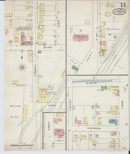 Sanborn Fire Insurance Map from Urbana, Champaign County, Ohio (1895), Sheet #0011 - Historic Sanborn Fire Insurance Map Print, vintage old map wall art, antique decor, genealogy gift, Ohio Ohio map