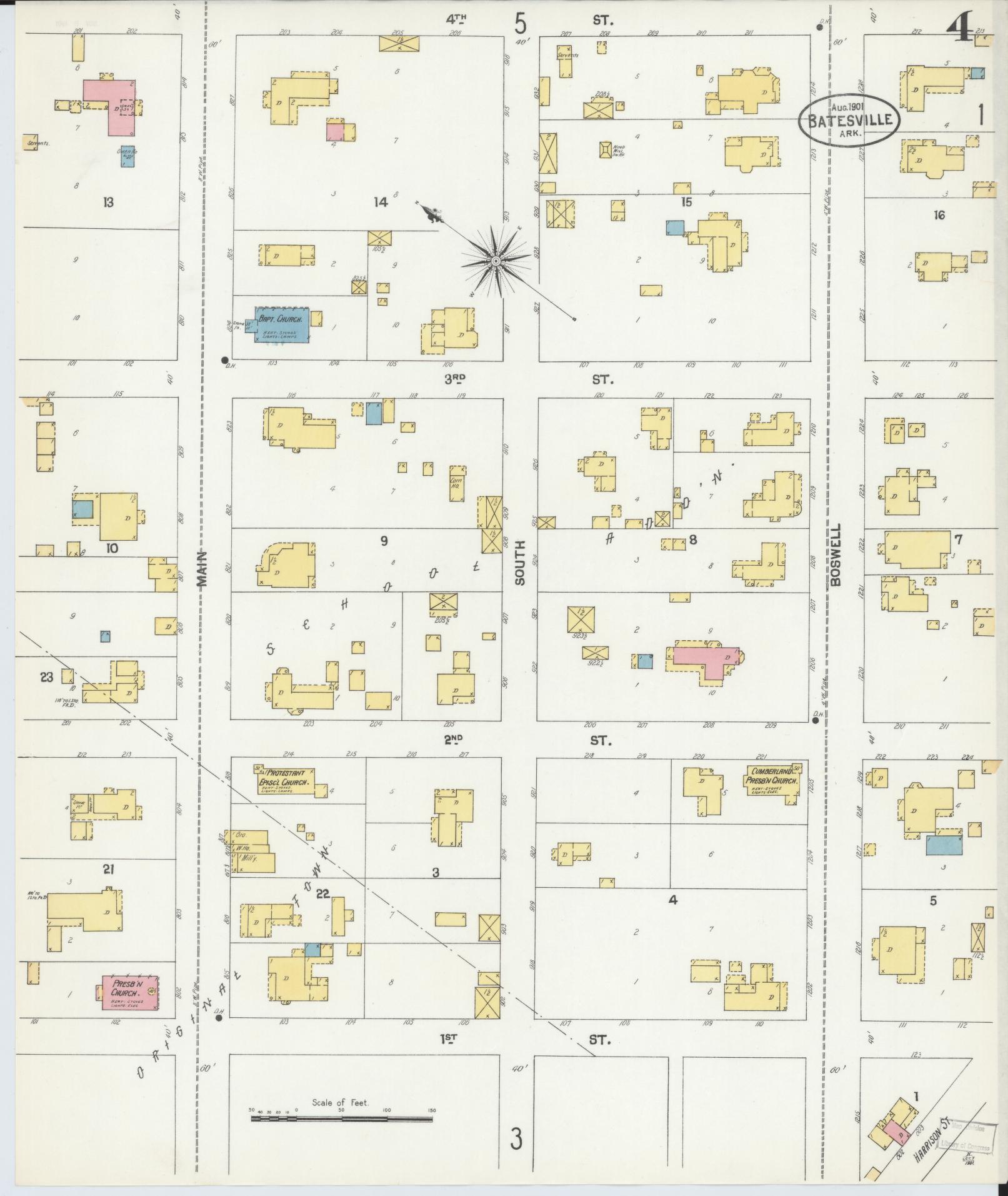 Sanborn Fire Insurance Map from Batesville, Independence County, Arkansas (1901), Sheet #0004 - Complete Map Set gallery image, historic Sanborn map, vintage wall art, Arkansas Arkansas
