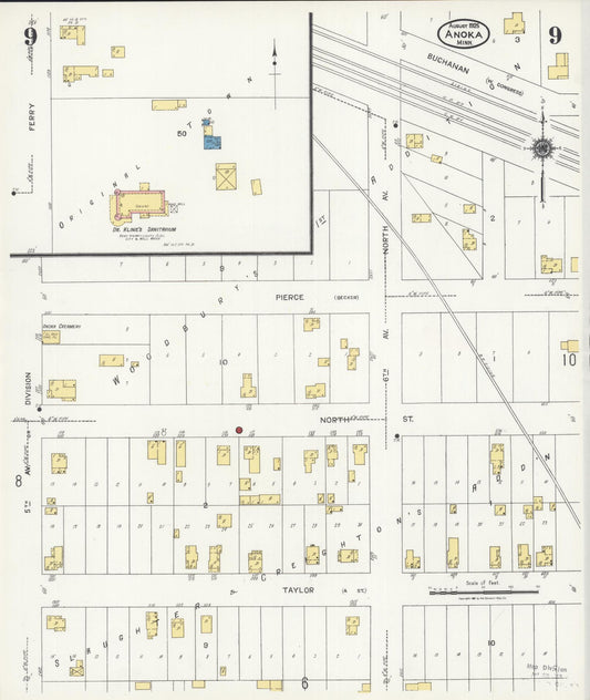 Sanborn Fire Insurance Map from Anoka, Anoka County, Minnesota (1925), Sheet #0009 - Historic Sanborn Fire Insurance Map Print, vintage old map wall art, antique decor, genealogy gift, Minnesota Minnesota map