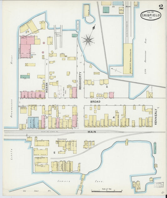 Sanborn Fire Insurance Map from Crisfield, Somerset County, Maryland (1891), Sheet #0002 - Historic Sanborn Fire Insurance Map Print, vintage old map wall art, antique decor, genealogy gift, Maryland Maryland map