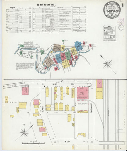 Sanborn Fire Insurance Map from Clarksburg, Harrison County, West Virginia (1902), Sheet #0001 - Complete Map Set gallery image, historic Sanborn map, vintage wall art, West Virginia West Virginia