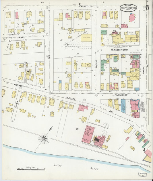 Sanborn Fire Insurance Map from Huntington, Huntington County, Indiana (1904), Sheet #0005 - Historic Sanborn Fire Insurance Map Print, vintage old map wall art, antique decor, genealogy gift, Indiana Indiana map