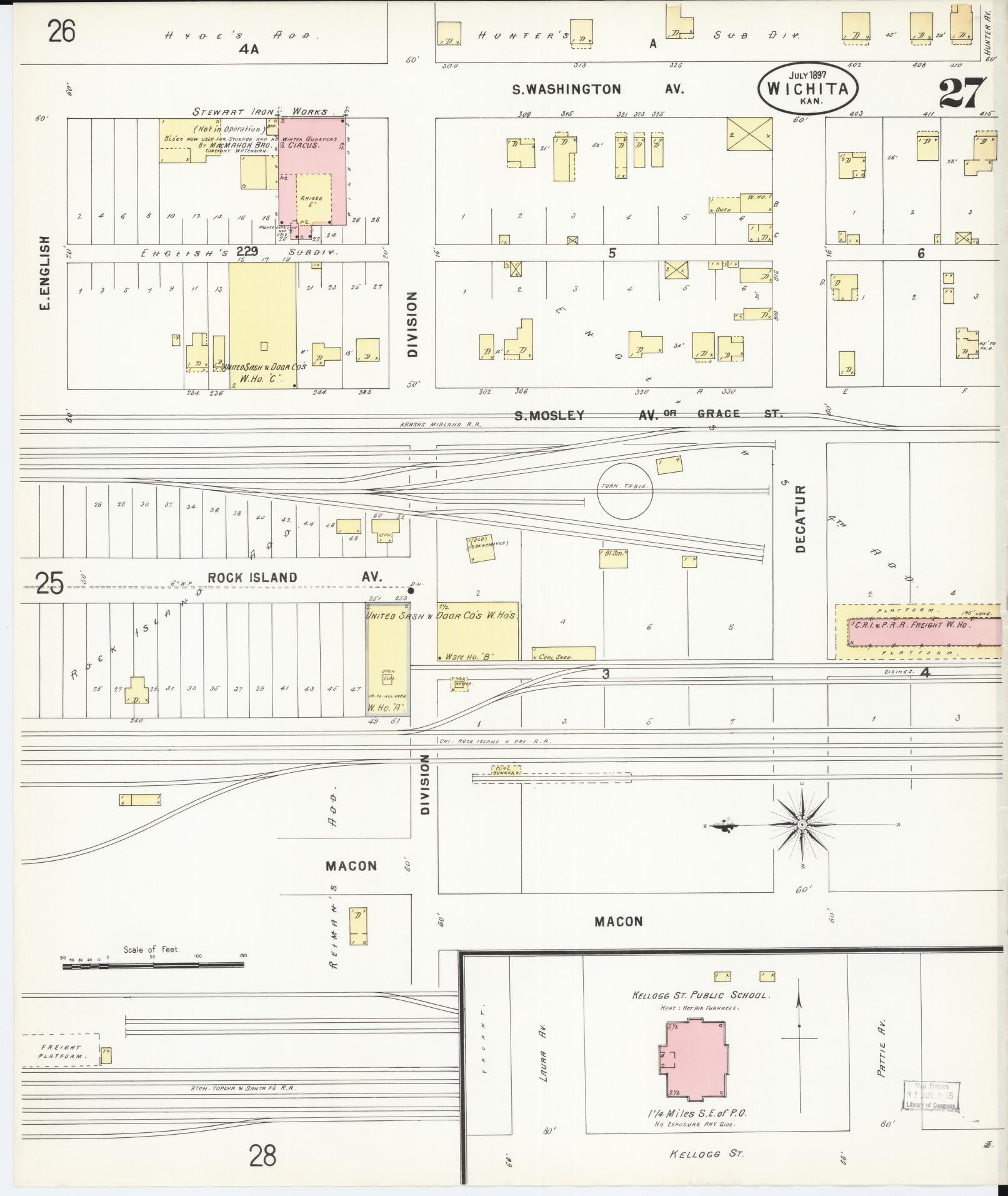Sanborn Fire Insurance Map from Wichita, Sedgwick County, Kansas (1897), Sheet #0027 - Historic Sanborn Fire Insurance Map Print, vintage old map wall art, antique decor, genealogy gift, Kansas Kansas map