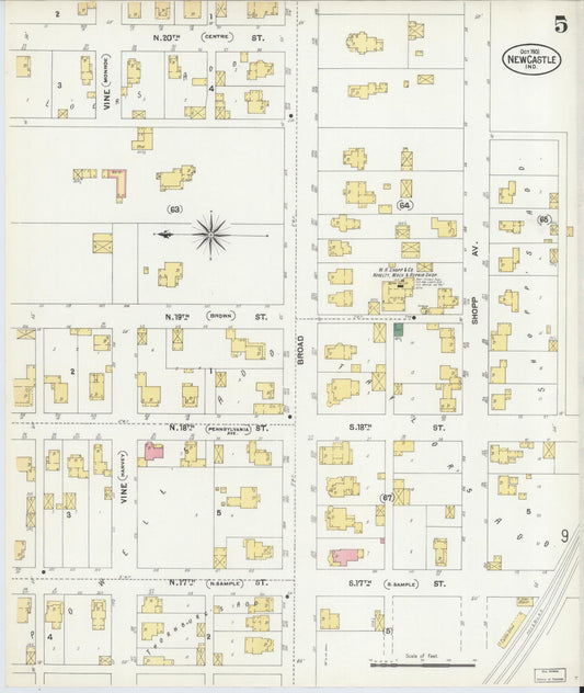 Sanborn Fire Insurance Map from New Castle, Henry County, Indiana (1901), Sheet #0005 - Historic Sanborn Fire Insurance Map Print, vintage old map wall art, antique decor, genealogy gift, Indiana Indiana map