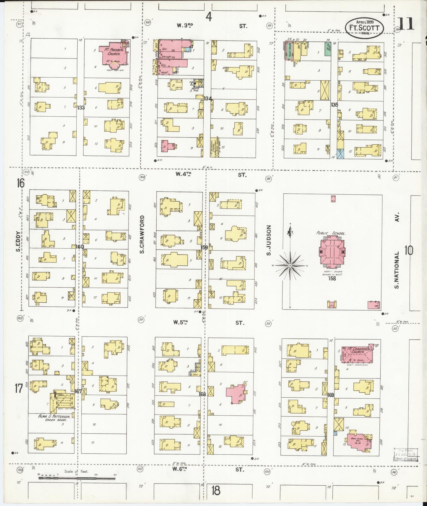 Sanborn Fire Insurance Map from Fort Scott, Bourbon County, Kansas (1899), Sheet #0011 - Complete Map Set gallery image, historic Sanborn map, vintage wall art, Kansas Kansas