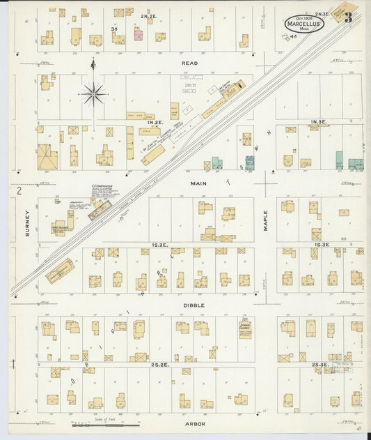 Sanborn Fire Insurance Map from Marcellus, Cass County, Michigan (1908), Sheet #0003 - Historic Sanborn Fire Insurance Map Print, vintage old map wall art, antique decor, genealogy gift, Michigan Michigan map