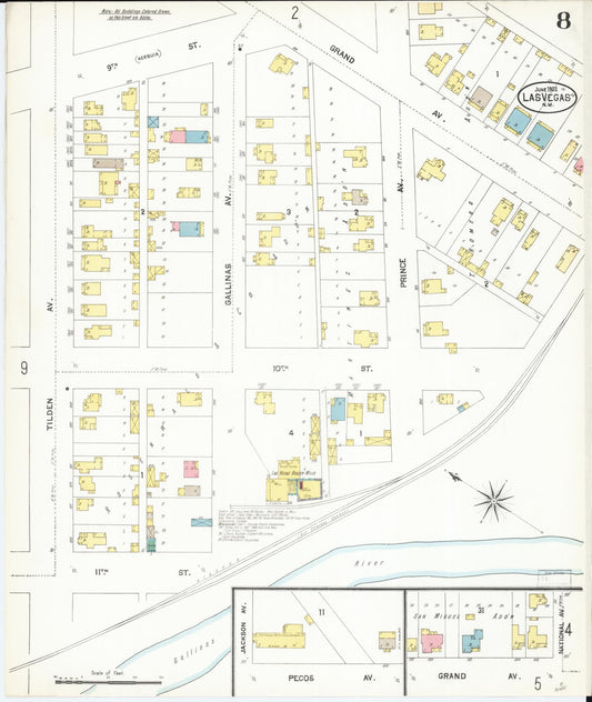 Sanborn Fire Insurance Map from Las Vegas, San Miguel County, New Mexico (1902), Sheet #0008 - Historic Sanborn Fire Insurance Map Print, vintage old map wall art, antique decor, genealogy gift, New Mexico New Mexico map