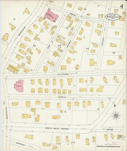 Sanborn Fire Insurance Map from Winchester, Middlesex County, Massachusetts (1904), Sheet #0004 - Historic Sanborn Fire Insurance Map Print, vintage old map wall art, antique decor, genealogy gift, Massachusetts Massachusetts map