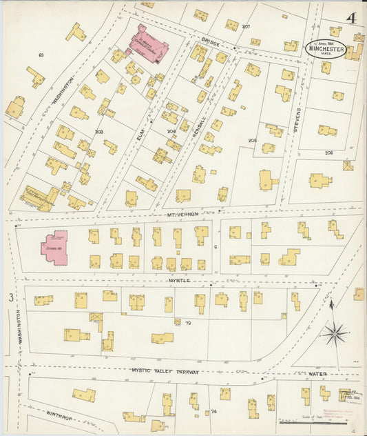 Sanborn Fire Insurance Map from Winchester, Middlesex County, Massachusetts (1904), Sheet #0004 - Historic Sanborn Fire Insurance Map Print, vintage old map wall art, antique decor, genealogy gift, Massachusetts Massachusetts map