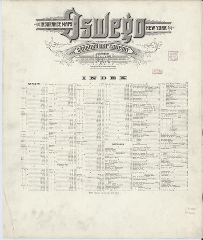 Sanborn Fire Insurance Map from Oswego, Oswego County, New York (1907), Sheet #0001 - Historic Sanborn Fire Insurance Map Print, vintage old map wall art, antique decor, genealogy gift, New York New York map