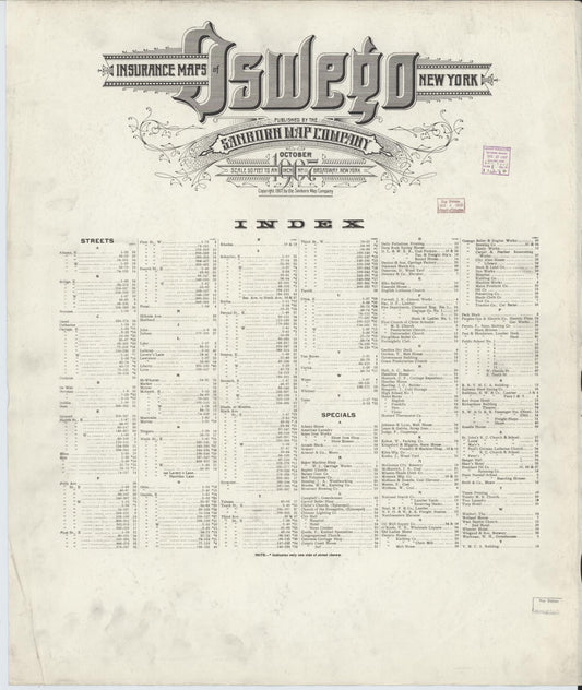Sanborn Fire Insurance Map from Oswego, Oswego County, New York (1907), Sheet #0001 - Historic Sanborn Fire Insurance Map Print, vintage old map wall art, antique decor, genealogy gift, New York New York map