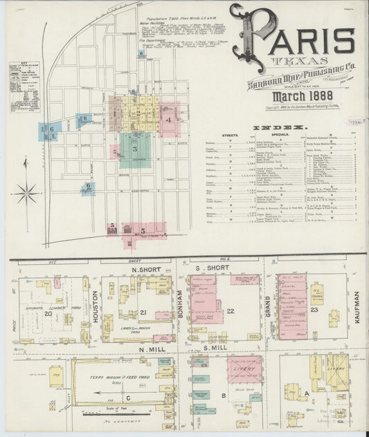 Sanborn Fire Insurance Map from Paris, Lamar County, Texas (1888), Sheet #0001 - Complete Map Set gallery image, historic Sanborn map, vintage wall art, Texas Texas