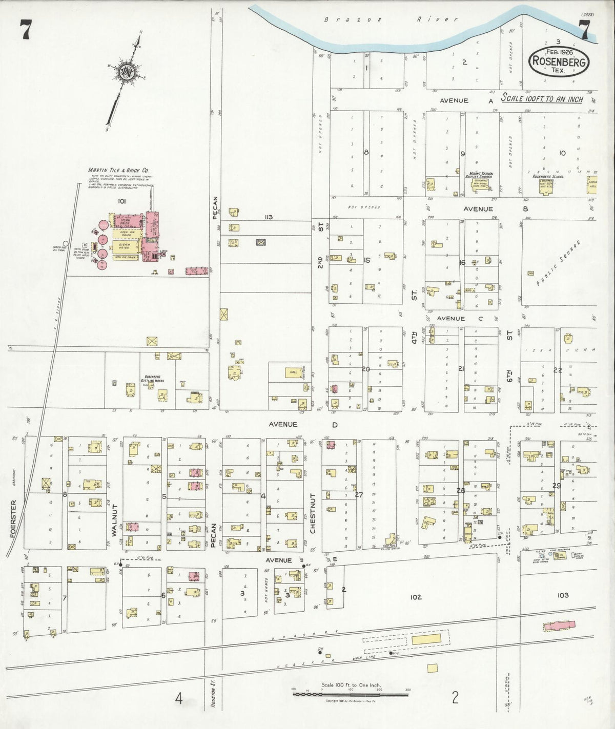 Sanborn Fire Insurance Map from Rosenberg, Fort Bend County, Texas (1926), Sheet #0007 - Complete Map Set gallery image, historic Sanborn map, vintage wall art, Texas Texas