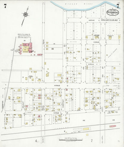 Sanborn Fire Insurance Map from Rosenberg, Fort Bend County, Texas (1926), Sheet #0007 - Complete Map Set gallery image, historic Sanborn map, vintage wall art, Texas Texas
