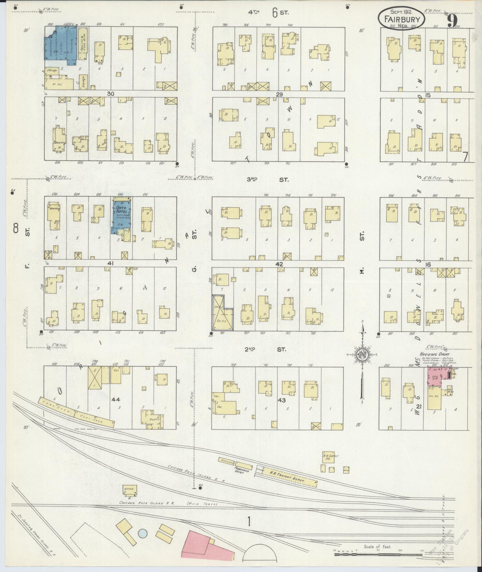 Sanborn Fire Insurance Map from Fairbury, Jefferson County, Nebraska (1912), Sheet #0009 - Complete Map Set gallery image, historic Sanborn map, vintage wall art, Nebraska Nebraska