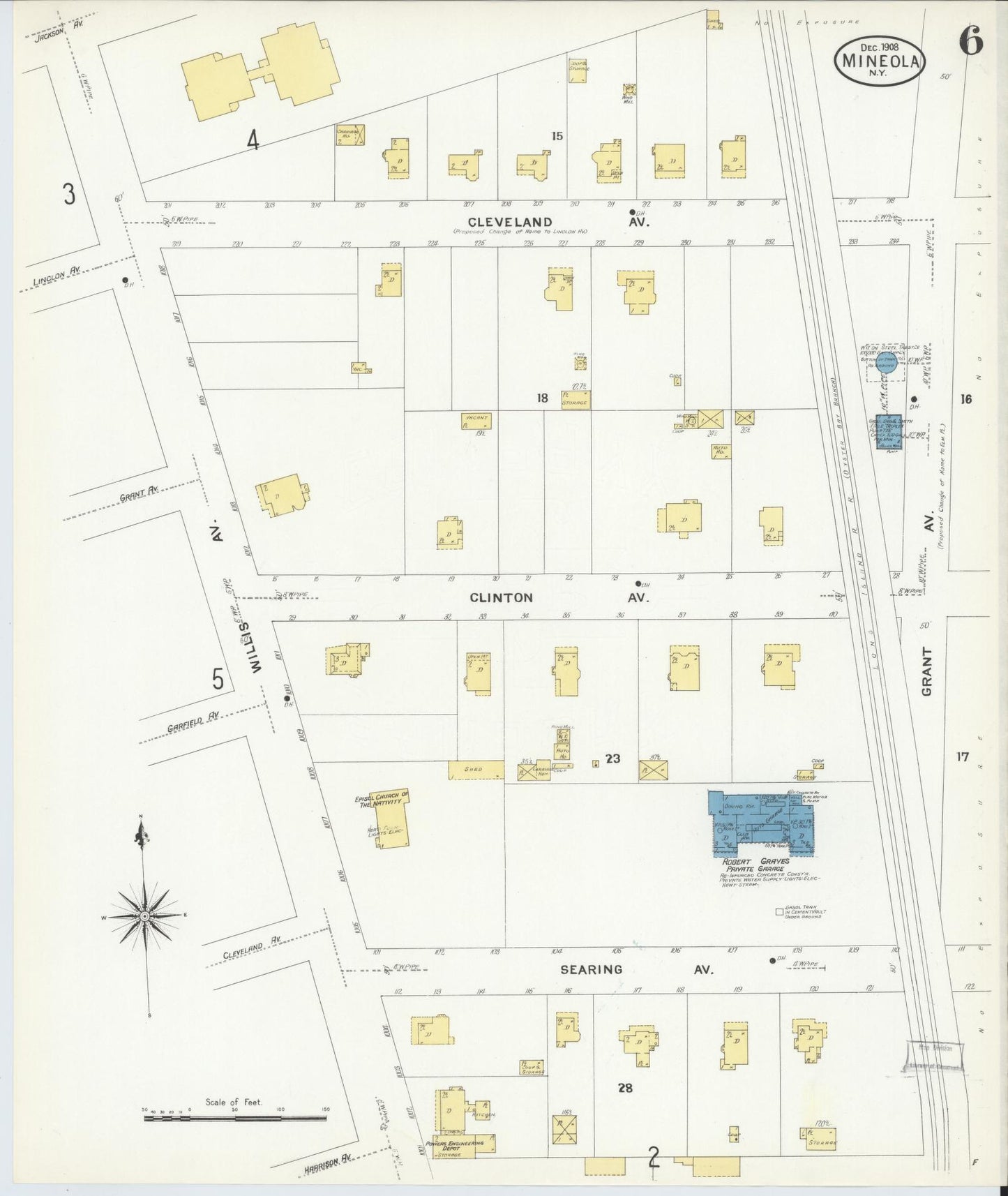 Sanborn Fire Insurance Map from Mineola, Nassau County, New York (1908), Sheet #0006 - Complete Map Set gallery image, historic Sanborn map, vintage wall art, New York New York
